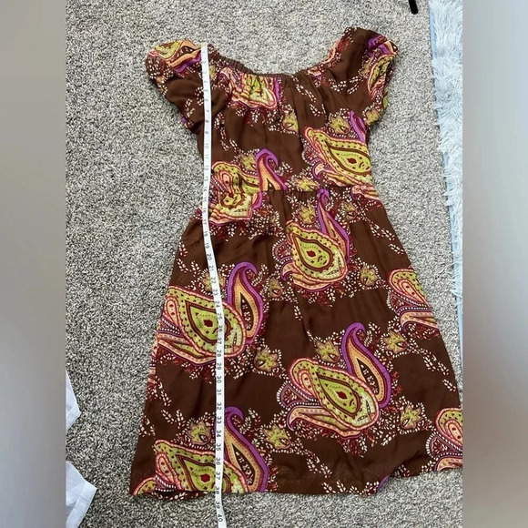 Jonathan Martin Dress Brown Green Floral Paisley Light off shoulder midi size 6 - Picture 6 of 11